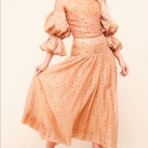 Polka Dot Puff Sleeve Top with matching maxi skirt .